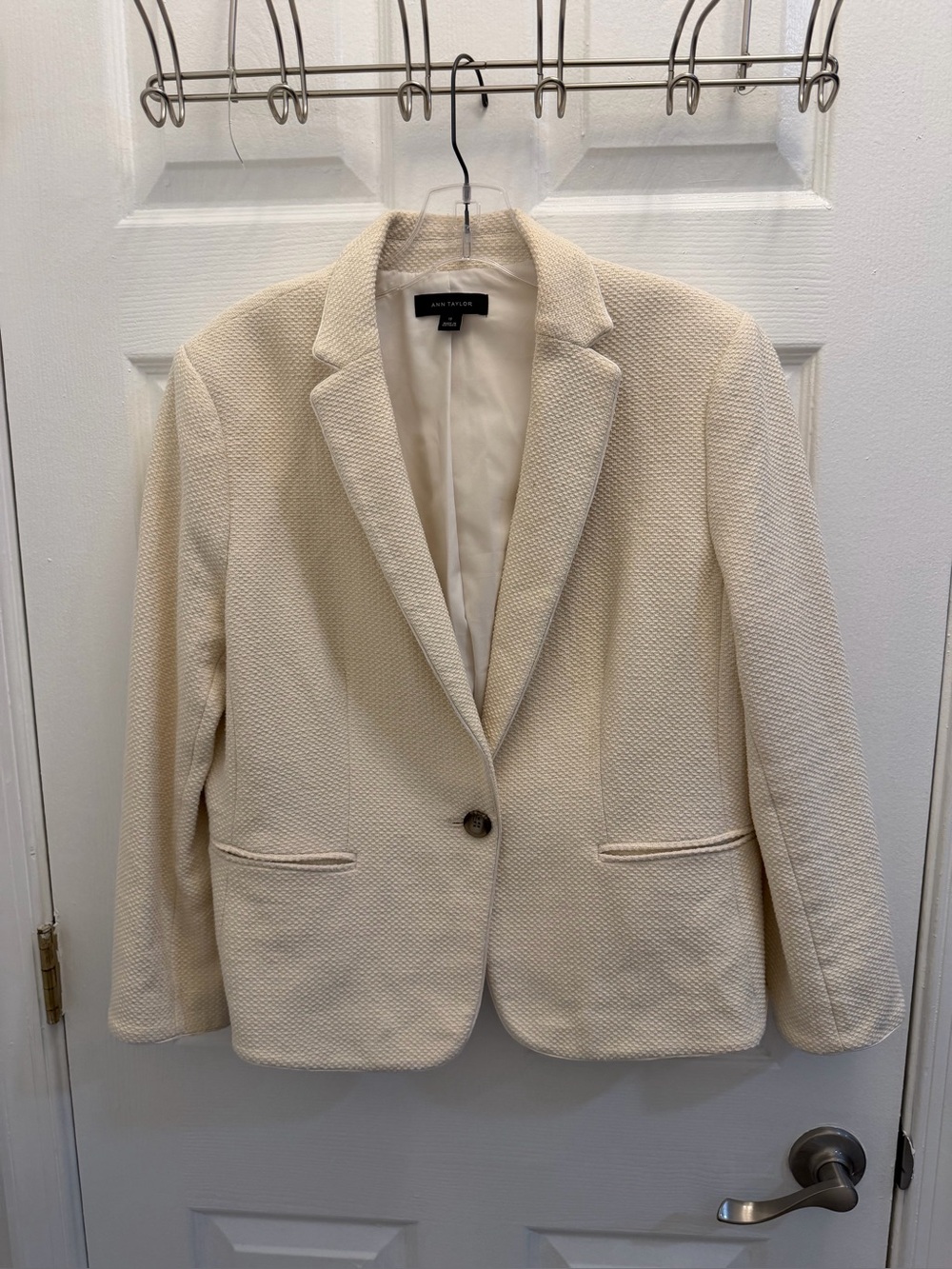 Ann Taylor Ivory Textured Single-Button Blazer